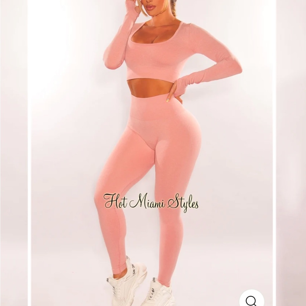 HMS FIT: BLUSH MARL SQUARED NECK LONG SLEEVE LEGGINGS TWO PIECE SET - small
